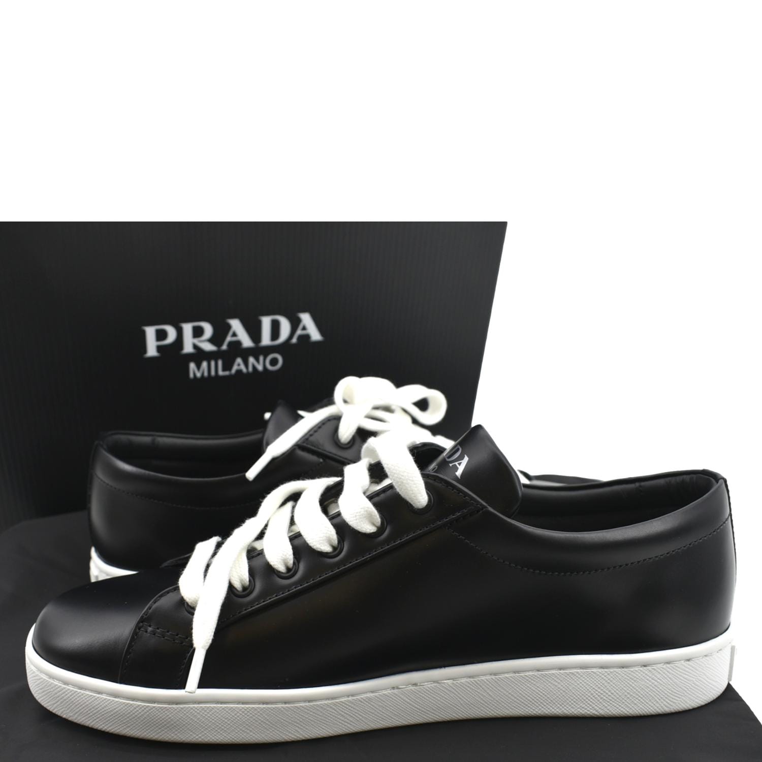 Prada Sport Black Perforated Leather Lace Up Low Top Sneakers Size 41.5  Prada | TLC